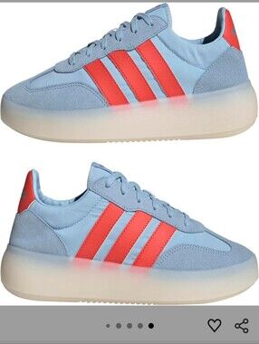 adidas Womens Light Blue Sneakers with Coral Stripe Accents